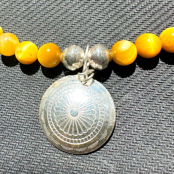 Hand Crafted ”One of a Kind” Blond Tiger Eye Concho & Sterling Solver Necklace - Picture 2 of 3